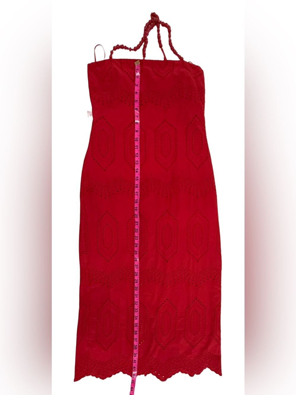 NWT Hyacinth House Red Eyelet Beaded Strap Midi Ibiza Dress Chic Summer Small - Picture 8 of 13